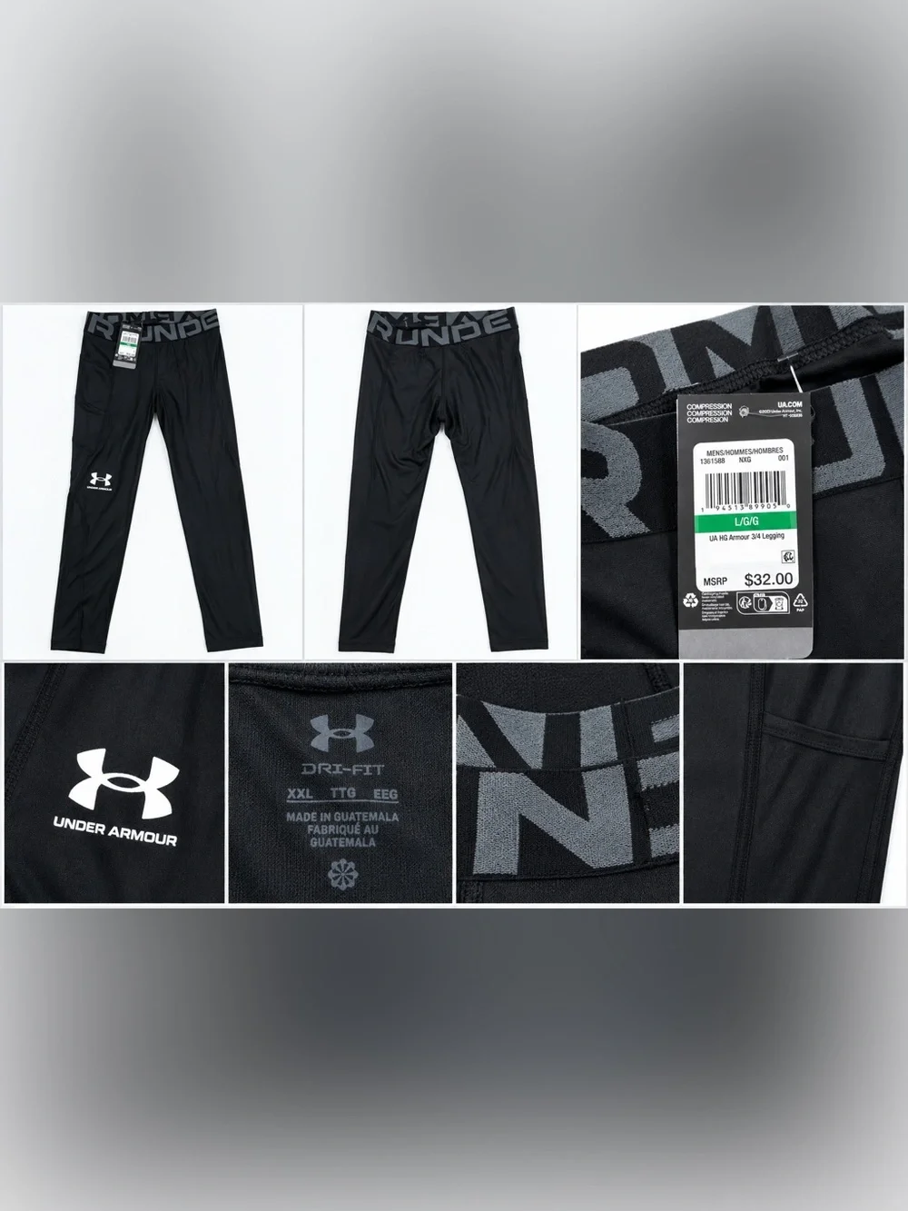 Under Armour Black Compression Leggings with Gray Branded Waistband xl